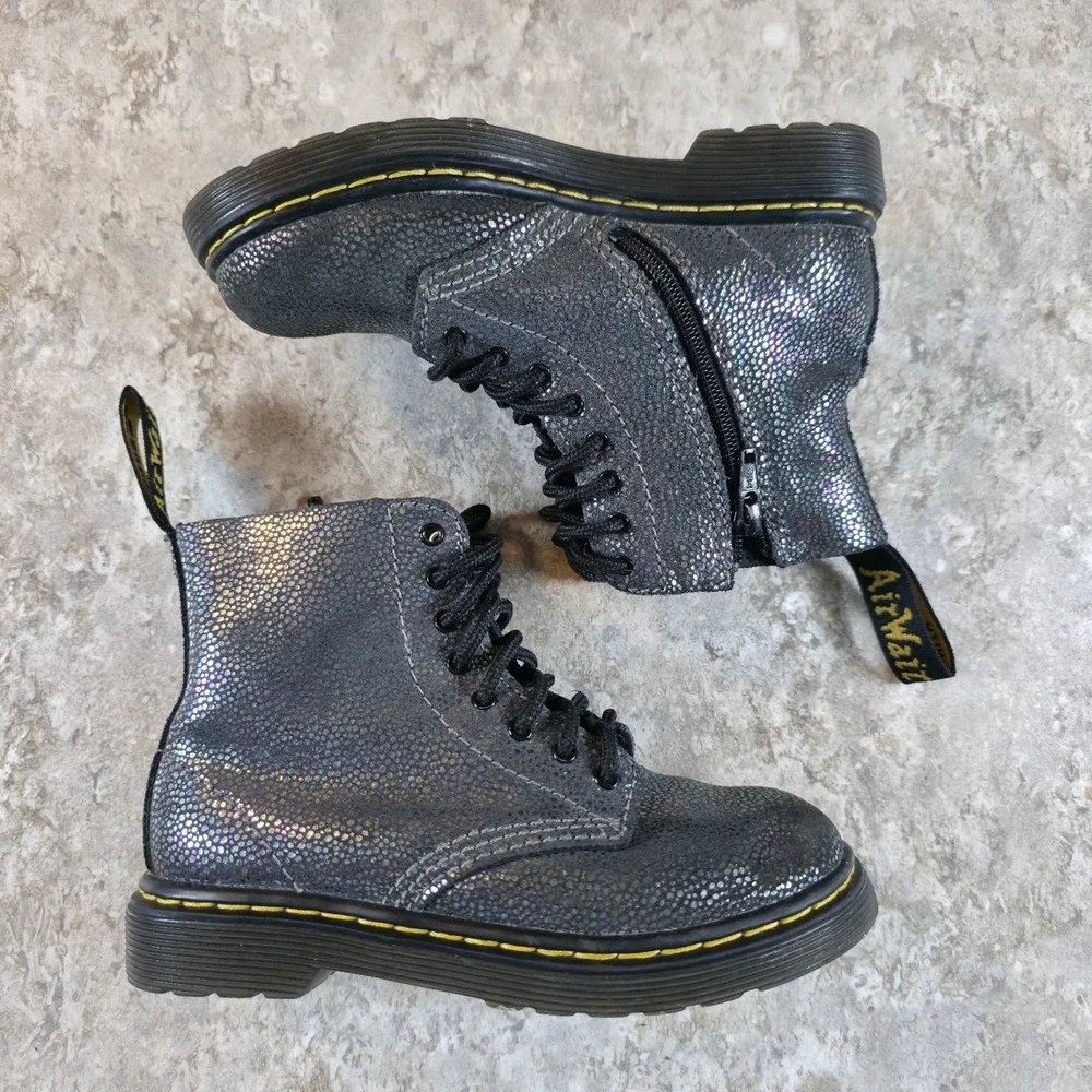 Dr Martens 1460 Pascal Lace Up Side Zip Boot‎ Toddler Size 10 Shimmery Sparkle